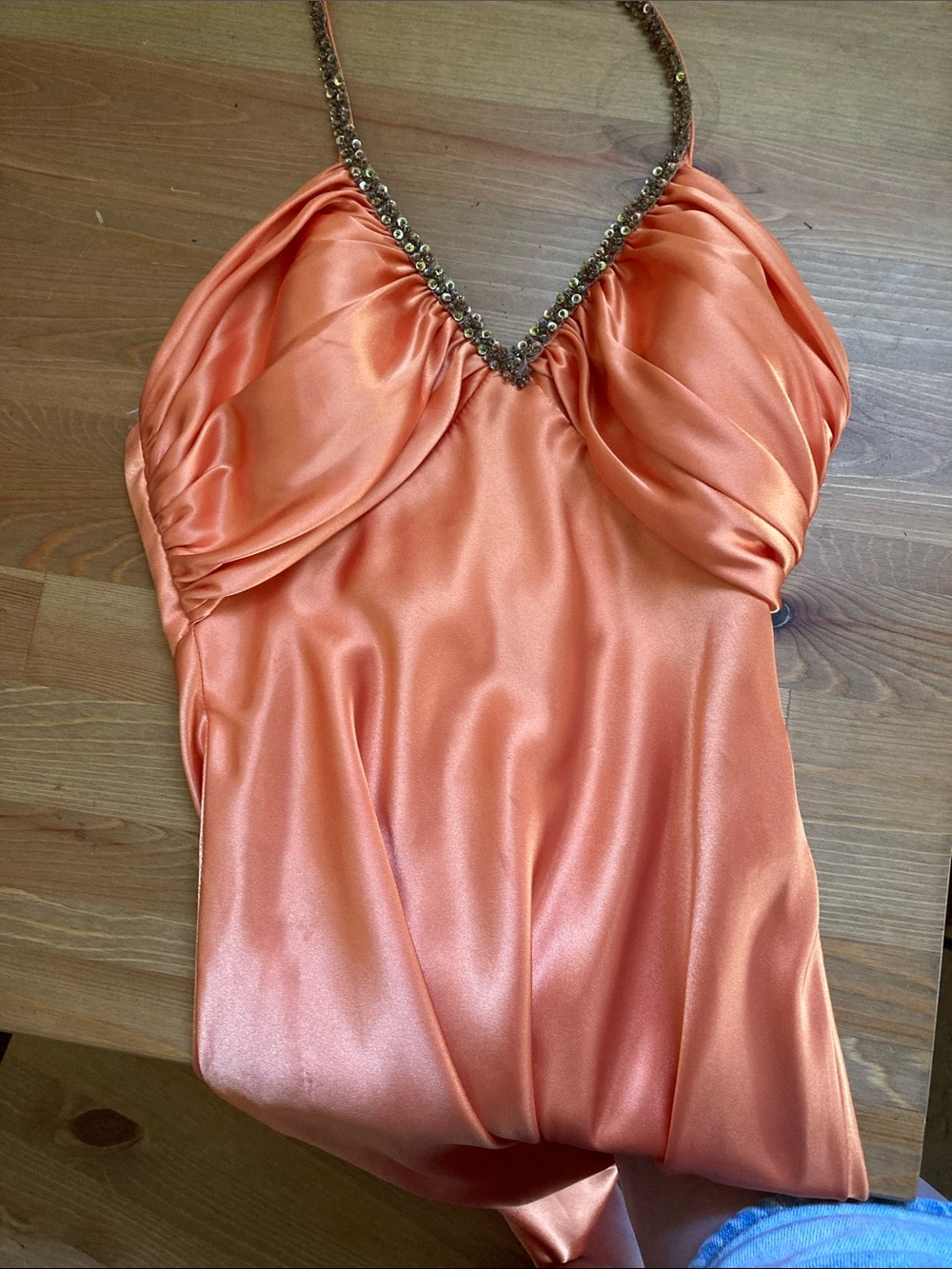 Vintage orange satin halter neck dress